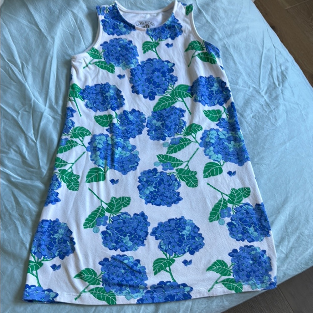 Floral Sleeveless Dress with Blue and Green Hydrangea Print